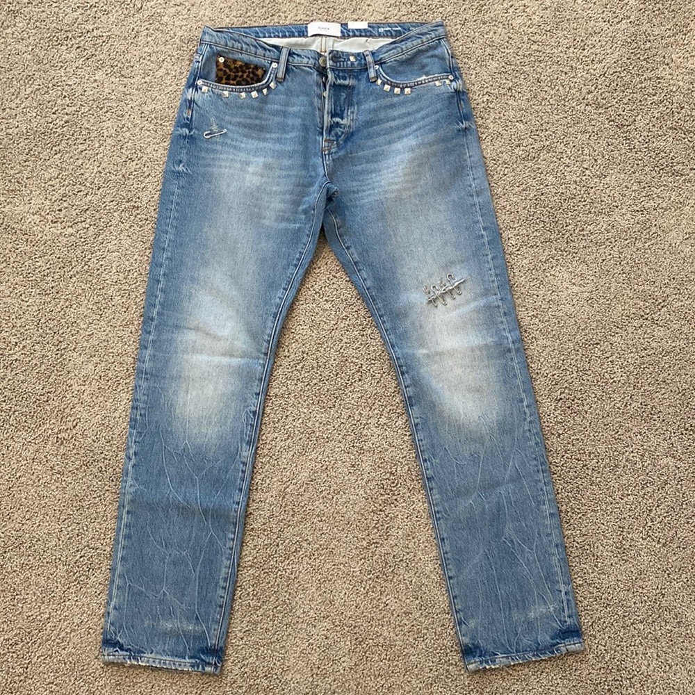 Ovadia straight taper light wash denim, size 32